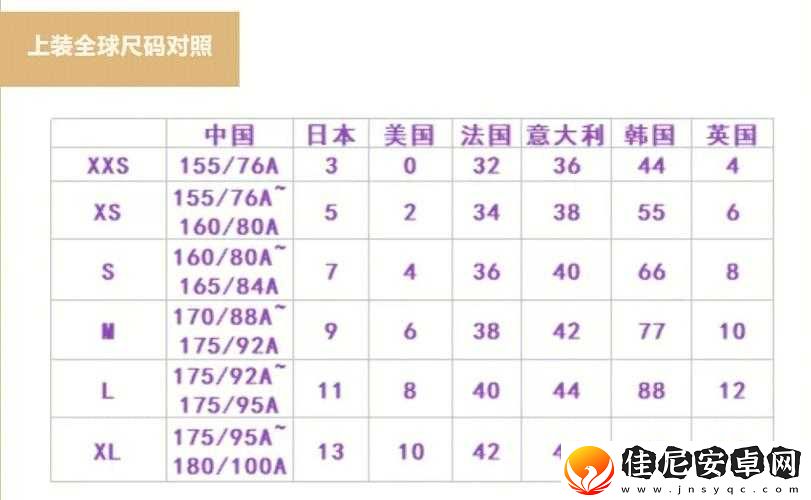 欧洲尺码日本尺码专线中老年：服装尺码的精准选择